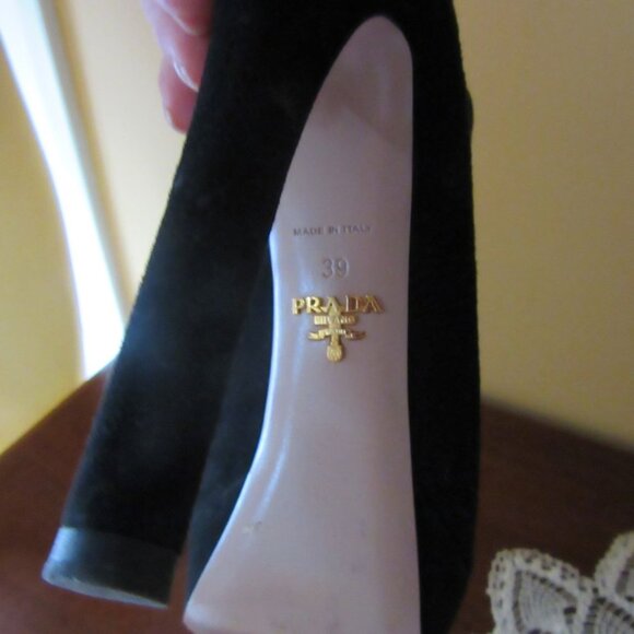 Prada Calzature Donna Open Toe Black Suede High Heel Booties in Size 39 or 8 US - Picture 7 of 8